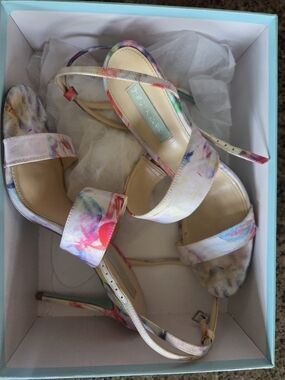 Blue by Betsey Johnson Pastel Silk Floral Strappy Heels
